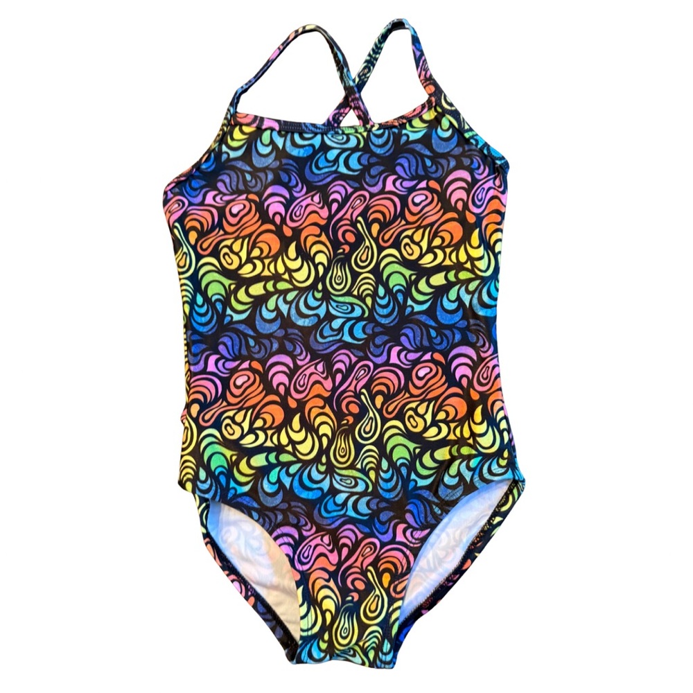 CHERIE NY Rainbow Chaos Bathing suit Girls size 6X NWOT